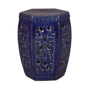  Hexagon Pierced Ceramic Garden Stool  Navy Blue Glaze 