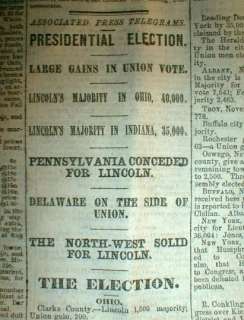 1864 Civil War newspaper ABRAHAM LINCOLN Re ELECTED PRESIDENT of the 