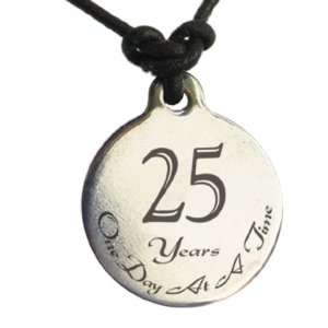  25 Year Sobriety Anniversary Medallion Leather Necklace 