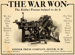 1919 Ad Kidder Press Jobs Automatic Printing War Dover   ORIGINAL 