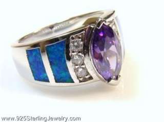 AMETHYST MARQUISE BLUE FIRE OPAL RING 925 SILVER s 6  