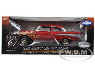 1957 CHEVROLET BEL AIR BURGUNDY WITH FLAMES 1/18 MODEL CAR BY HIGHWAY 