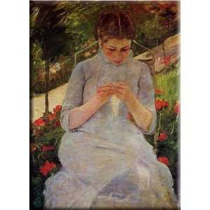  Young Woman Sewing in a Garden 21x30 Streched Canvas Art 
