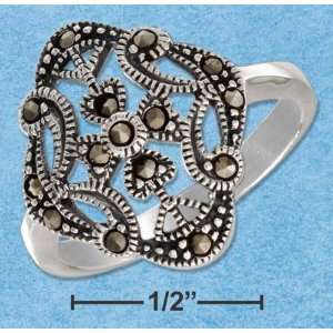  STERLING SILVER SCROLLED FILIGREE DESIGN MARCASITE RING Jewelry