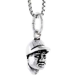 925 Sterling Silver Baseball Player Head Pendant (w/ 18 Silver Chain 
