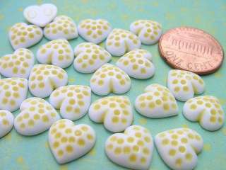 Vintage White Lucite Heart Cabs with Yellow Dots  