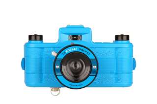 The Lomo Superpop Blue Sprocket Rocket is a 35mm compact camera that 