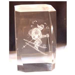    Laser Art Crystal with Singing Snow Skier 9539 