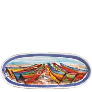  Vietri La Fenice Bianco Colorful Boats Oval Platter 