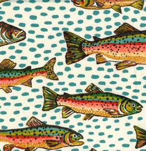 Terrie Mangat On the Rio Grande TROUT Ivory TM13 Fabric Free Spirit 