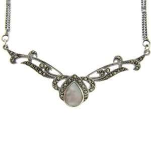   Marcasite Mother of Pearl Sterling Silver 18 Necklace Jewelry