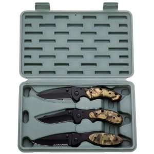  Maxam 3pc Camo Liner Lock Knife Set