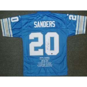  Barry Sanders Signed Uniform   Blue with Embroidered Stats 