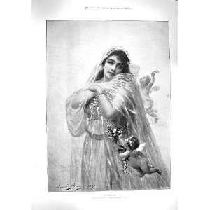  1895 BISSON ANTIQUE PORTRAIT LA FIANCEE BEAUTIFUL GIRL 