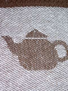 COFFEE TEA POT BROWN & BEIGE SET KITCHEN TOWELS DISH WAFFLE WOVEN 