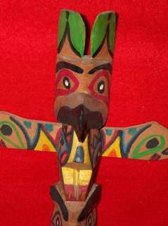 NATIVE AMERICAN Big TOTEM POLE, CHIEF WHITE EAGLE Indian Carved Wood 