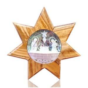   Olive Wood Star Mother Of Pearl Shell Nativity Scene 