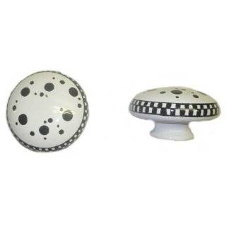 Oversized 4 Hand Painted Dresser Knob with Black and White Dots