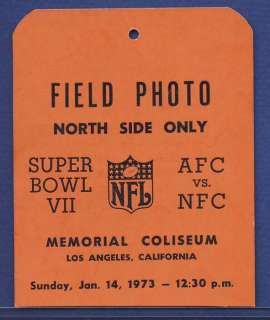 1973 Super Bowl VII Press Pass Redskins vs. Dolphins  