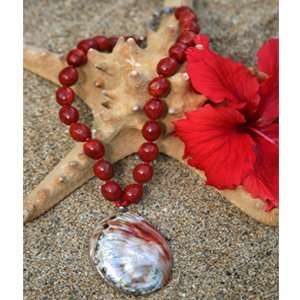  Handmade Coral Necklace w/Abalone Shell Beauty