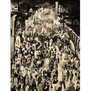 1938 Coney Island Bowery Midway People NYC Robert Riggs   Original 