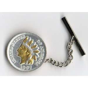 Gold on Sterling Silver World Coin Tie Tack   Indian head penny Gold 