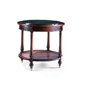  Round End Table w/ Black Granite Top and Cane Shelf by 