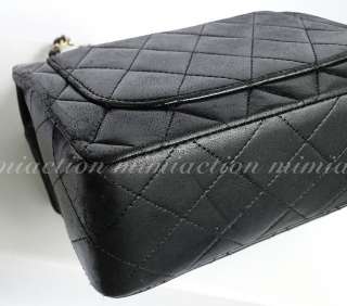 Auth CHANEL CLASSIC BLACK quilted lamb mini BAG #2590  