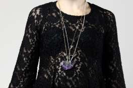 OPEN BACK LACE MINI DRESS Black Sheer Cutout Crochet Bell Sleeve 