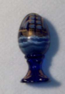 FENTON HANDPAINTED GLASS EGG ~ COBALT BLUE WITH SHIP & WHALE  