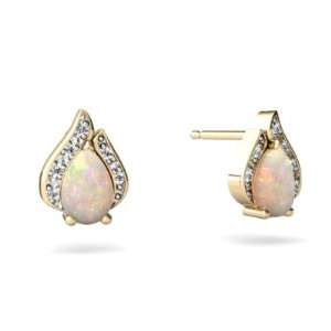  14K Yellow Gold Pear Genuine Opal Flame Earrings Jewelry