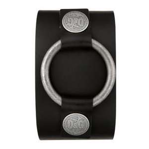  Anchor Silver Pewter Tone and Black Leather Cuff Bracelet 