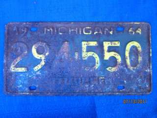 1964 Michigan Trailer License Plate #294 550  