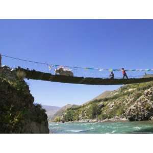  Hanging Bridge Across the River, Shigatse, Tibet, China 