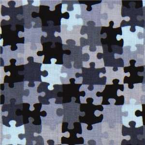 Michael Miller fabric grey blue jigsaw pieces (Sold in multiples of 0 