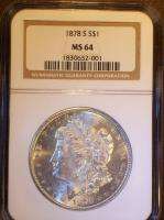 1878 S MS 64 NGC Certified US Morgan Silver Dollar Choice BU Plus 
