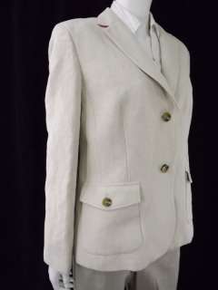 womens LINEN jacket blazer Lands End beige tan L 18 tweed  