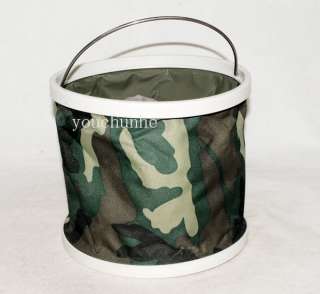 COLLAPSIBLE NYLON WOODLANDS CAMO WATER BUCKET WITH POUCH  31600  