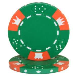   50 Green Crown and Dice 14 Gram 3 Tone Poker Chips