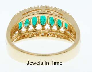 14K Yellow Gold Ladies Ring With Diamonds And Emeralds  