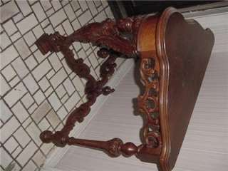   REVIVAL ANTIQUE triangle TABLE GRIFFIN CARVED WOOD BURLED WALNUT TOP