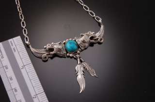 SILVER AND TURQUOISE WOLF CHOKER NECKLACE ~ WOLF AND FEATHERS  