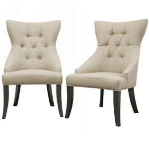   Set of 2) Modern Dining Chair in Natural Linen Fabric
