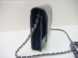   CHANEL MIDNIGHT BLUE PATENT LEATHER WALLET ON A CHAIN WOC BAG  