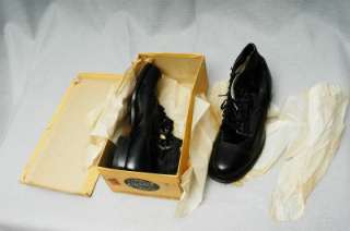 VTG 40s 50s NOS Kidskin Kangaroo Cap Toe Low Top Boots Shoes Black 