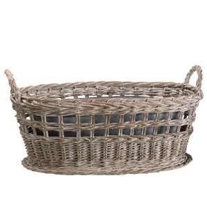   Vintage Basket Bucket w/Tin Liner Whitewashed Brown