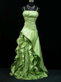 Cherlone Plus Size Satin Green Long Prom Ball Gown Wedding/Evening 