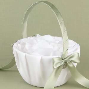  Irish Heritage Flower Girl Basket White with Spring Green 