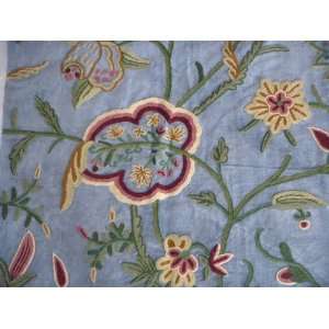   Crewel Fabric Lotus Classic Indigo Blue Cotton Velvet