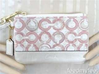 Coach 45096 Kristin Op Peony Pink White Patent Sequin Tan Bag Wallet 